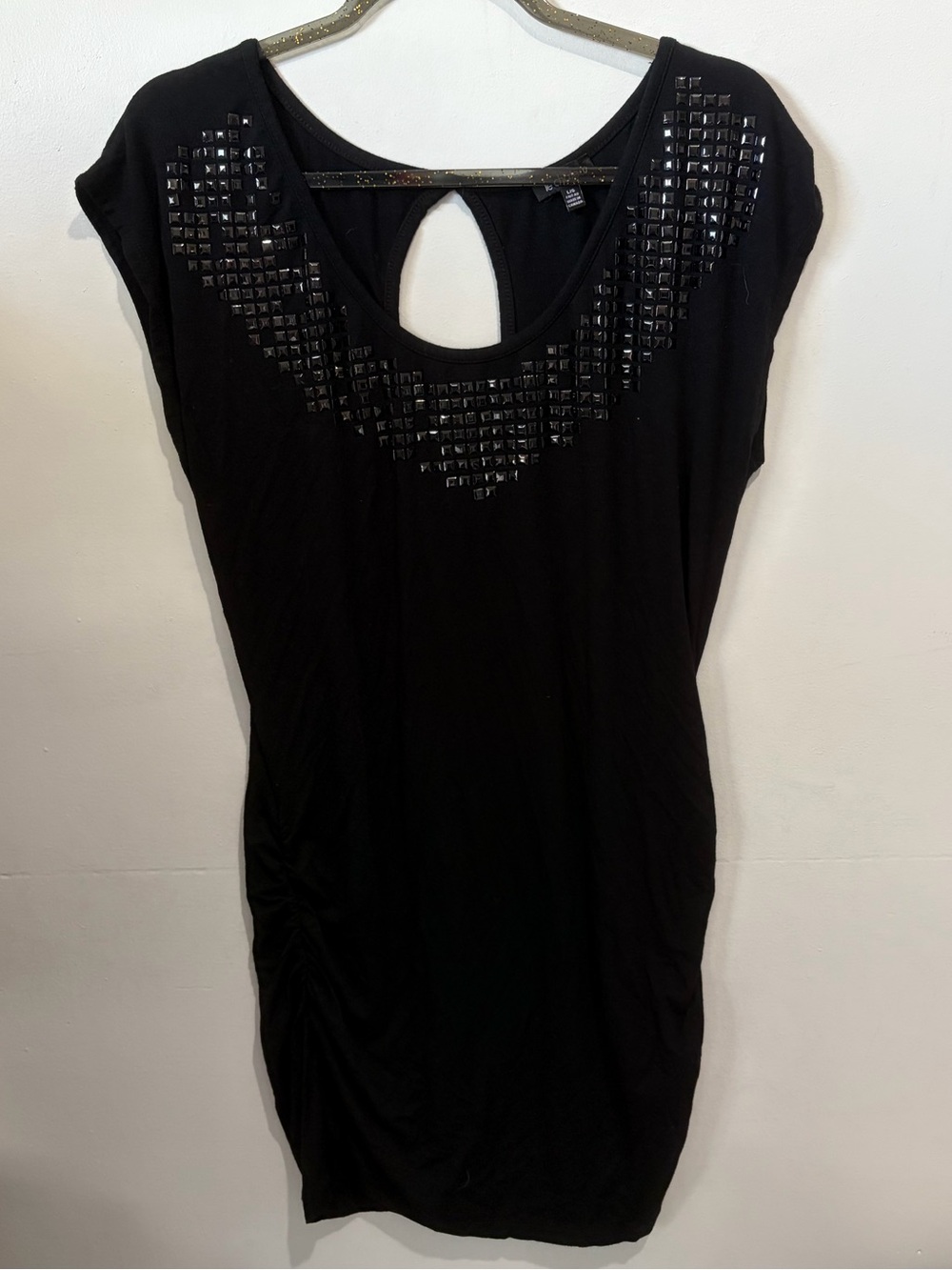 Vintage Y2K Le Château Black Studded Keyhole Ruched Bodycon Dress L⁠
